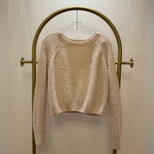 Altar'd State Cream Crew Neck Sweater with Ribbed Texture